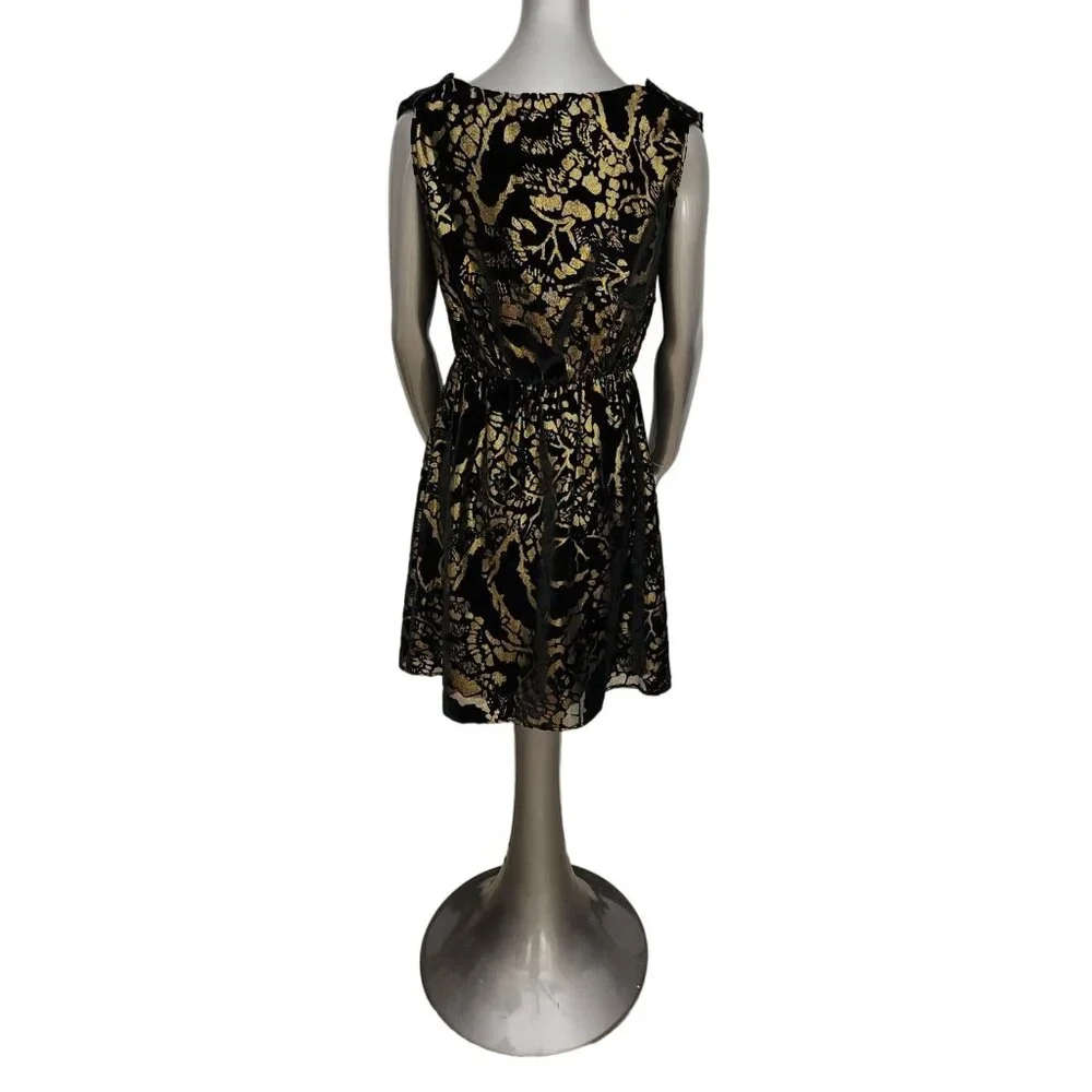 Alice + Olivia NWT Metallic Velvet Dress Gold Black Event Small